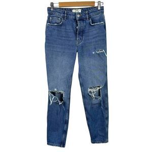 We The Free Free People Ripped Busted Knee Rigged Denim Boyfriend Jeans Size 25